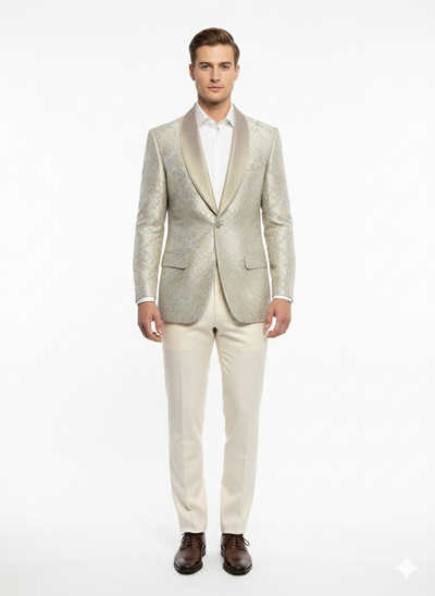 Champaign Silver & Cream Embroidered Luxury Blazer