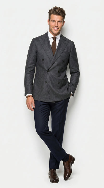 Menβs Charcoal Double Breasted Blazer, Formal Wedding Business Casual Sport Coat Jacket Wool Fabric