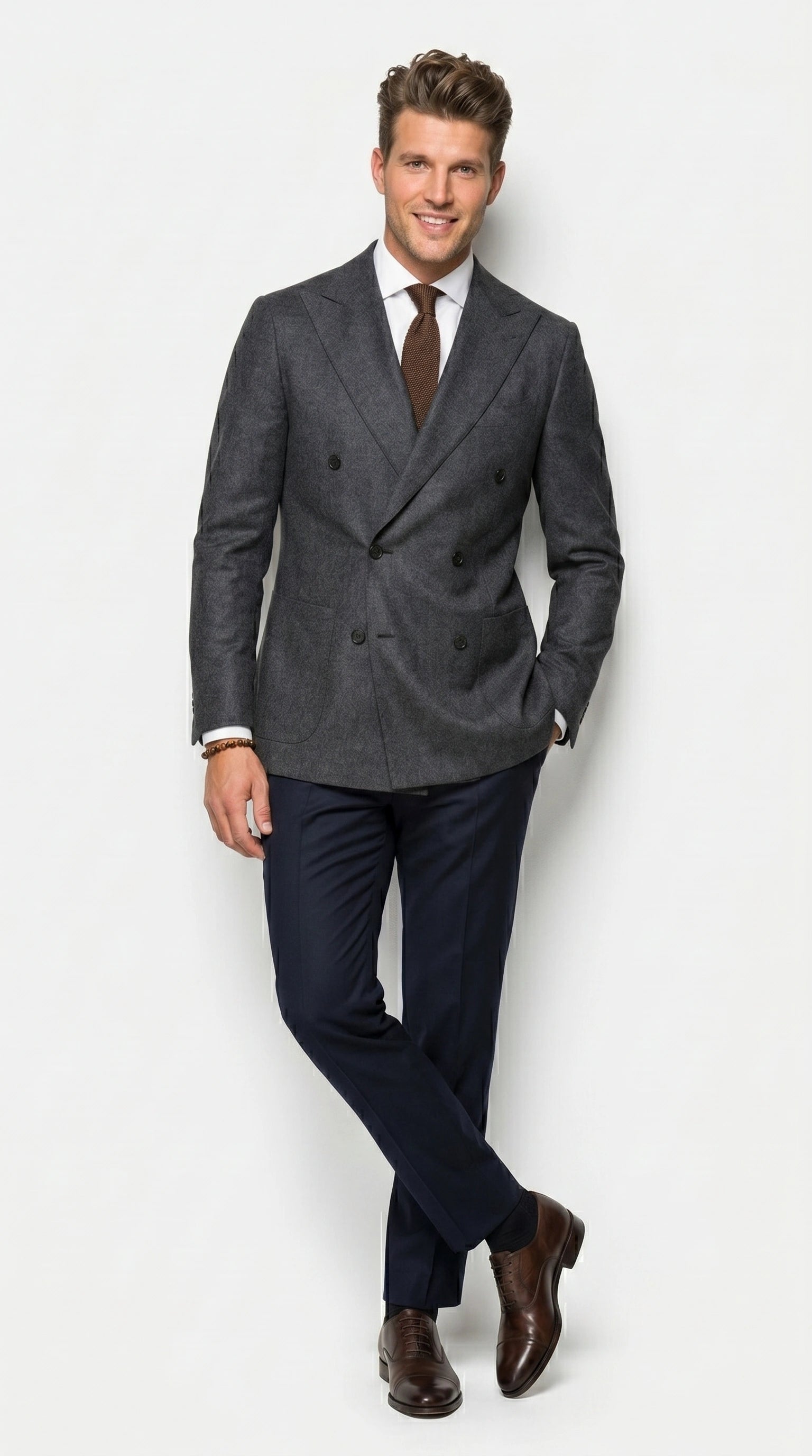 Men’s Charcoal Double Breasted Blazer, Formal Wedding Business Casual Sport Coat Jacket Wool Fabric