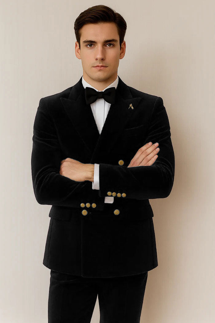 Mens Velvet Suit - Slim Fit Double Breasted Suit Blazer and Pants - Green