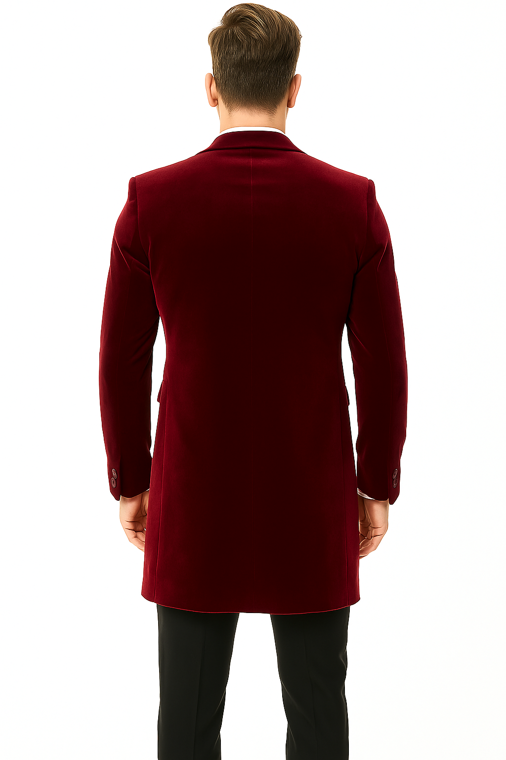 Men’s Burgundy Tuxedo in Velvet Long Blazer – Victorian Cutaway Tuxedo Suit 1920s Gangster Style Long Jacket with Black Pants