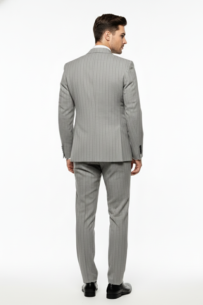 Men’s Grey and Black Pinstripe Double-Breasted Suit – 1920s Gangster Vintage Looking suit By Rossiman