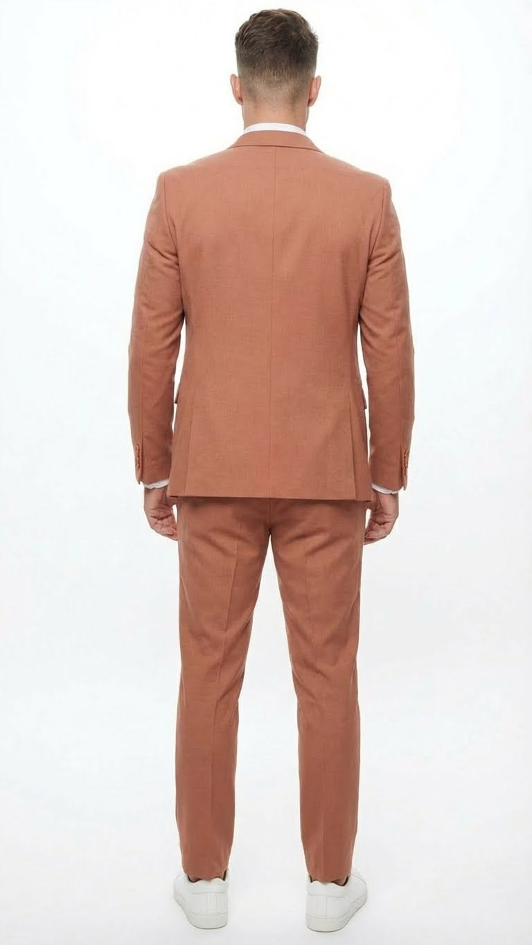 Men’s Light Rust - Peach Color - Salmon Color 3 Piece Suit Set with Vest, Classic Formal Wedding Prom Business Dress Suit