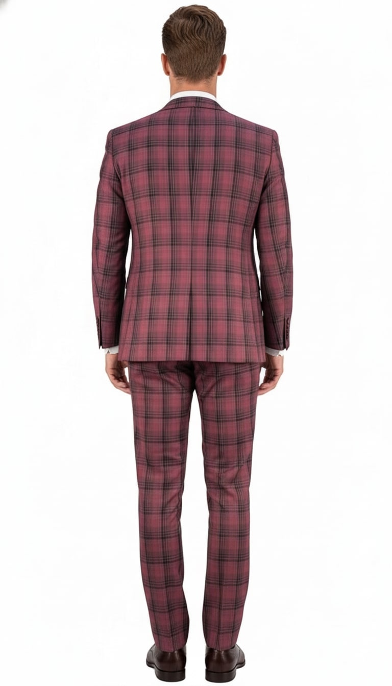 Red Burgundy Plaid 3-Piece Suit for Men