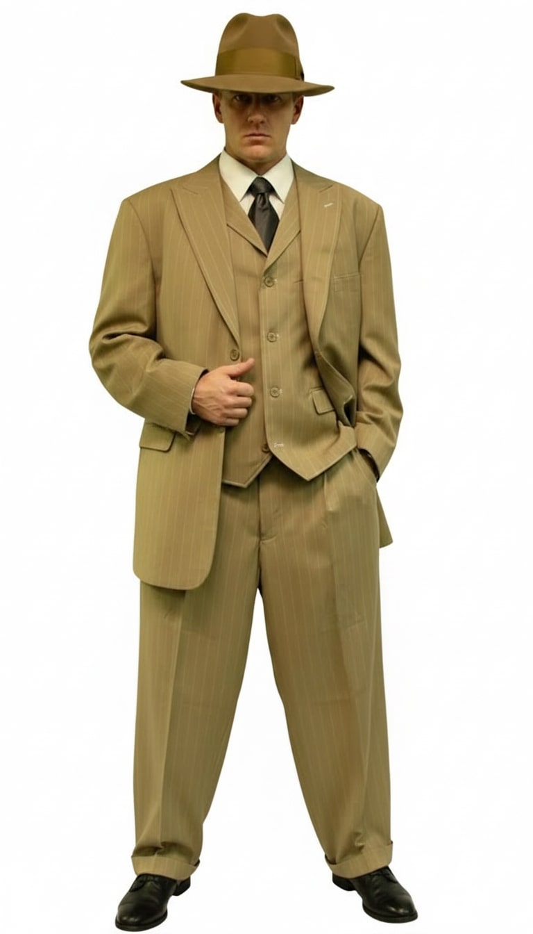 Mens Tan Pinstripe 1920s Gangster Zoot Suit