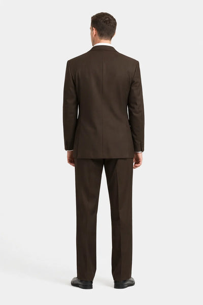 2 Button Solid Brown Vested Suit