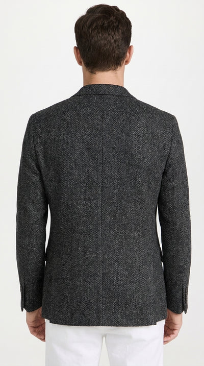 Men’s Charcoal Herringbone Tweed Sport Coat – Classic Textured Wool-Style Blazer