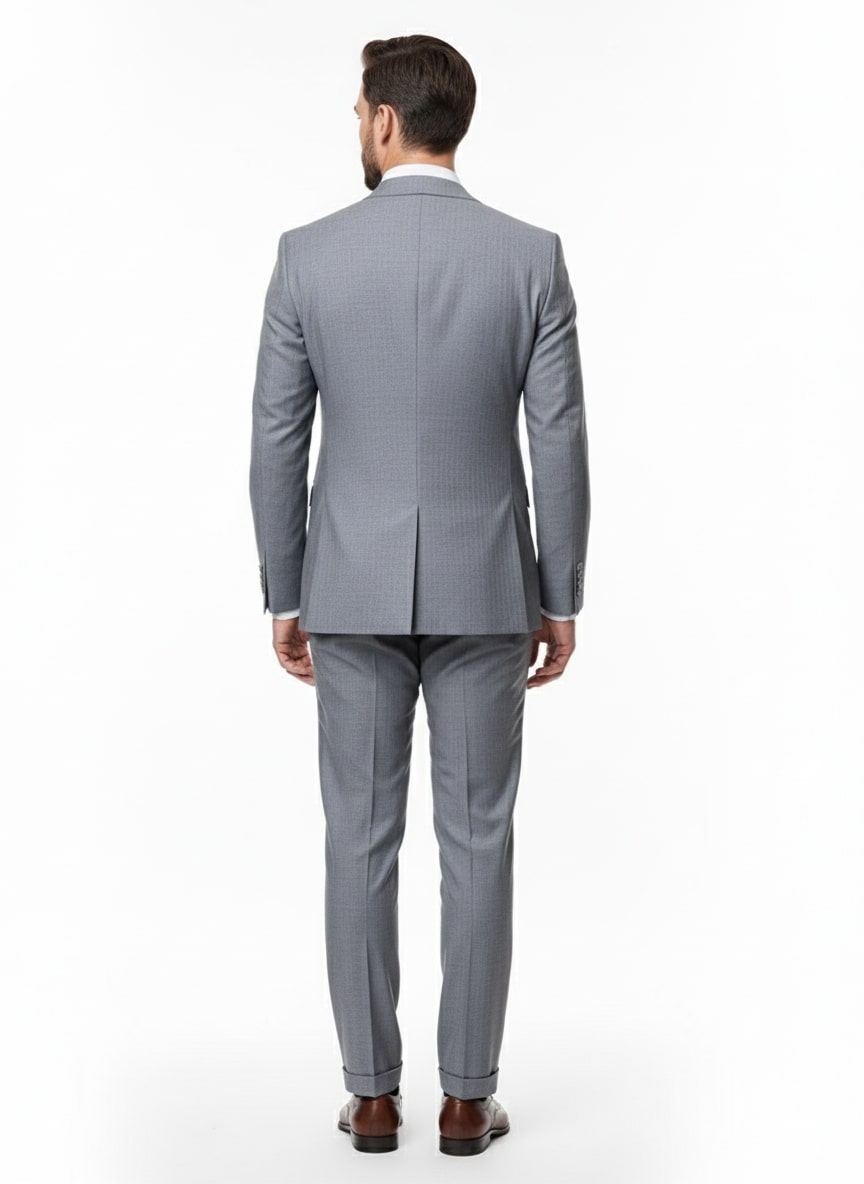 Grey Double-Breasted Slim Fit Suit