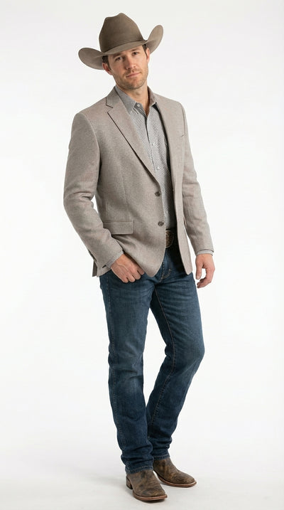 Mens Textured Light Grey Western Blazer β Cowboy Style Casual Sport Coat for Men Classic Western Jacket