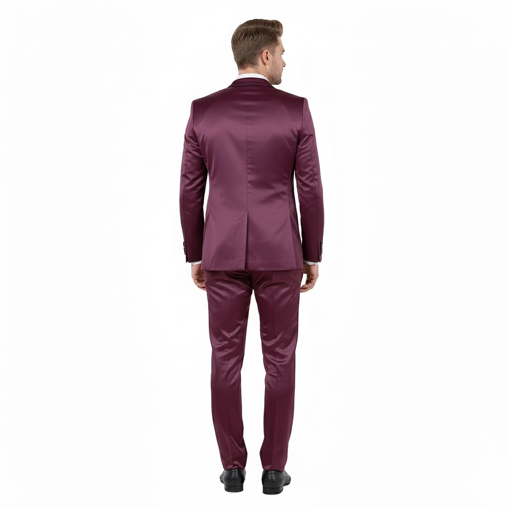 Burgundy Slim Fit Sateen Tuxedo with Shawl Lapel