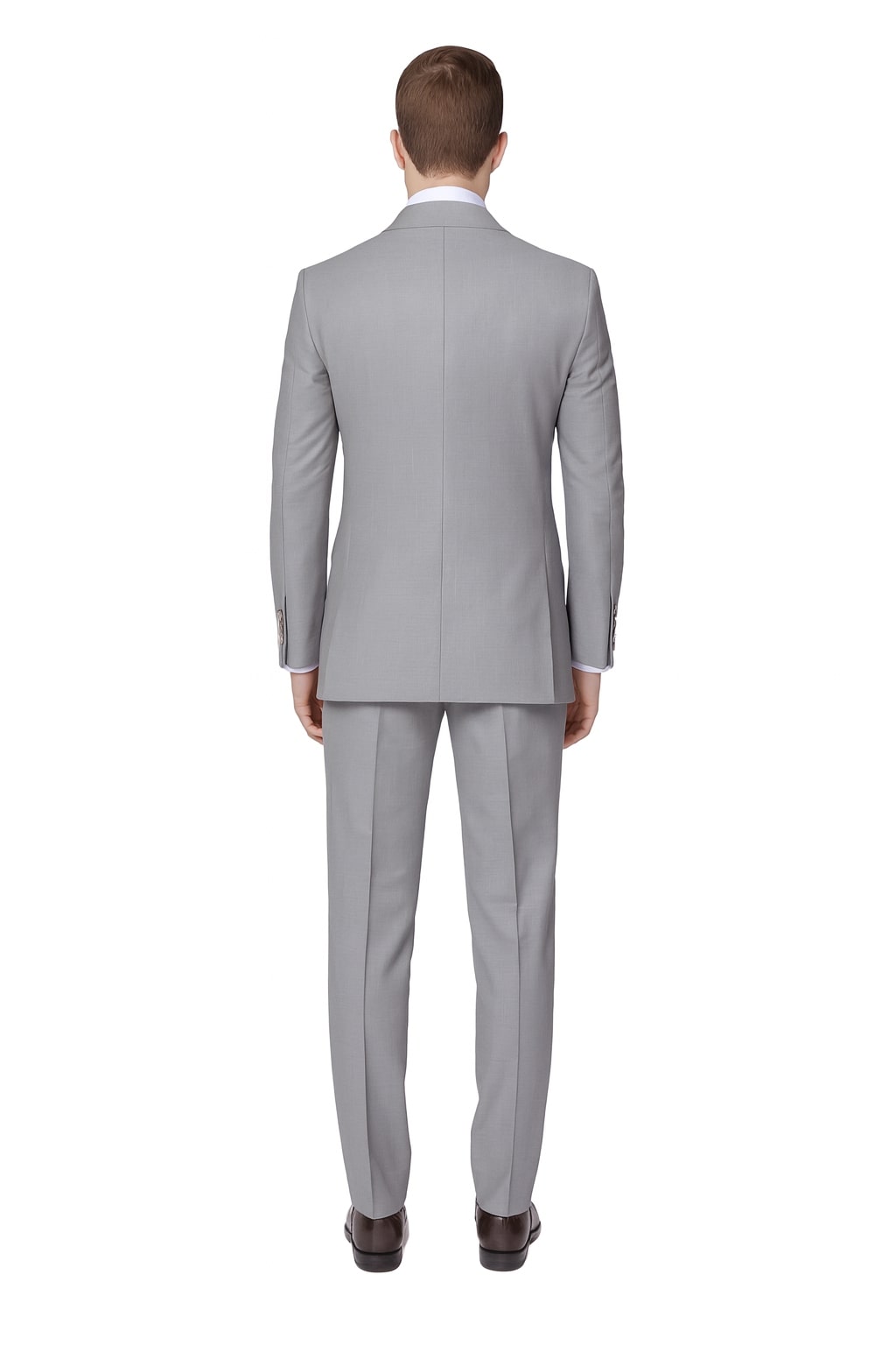 Mens Light Grey Double-Breasted Suit – Classic Slim Fit Business and Wedding Formal Attire