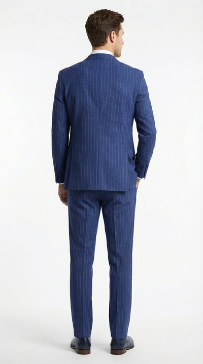 Menβs Cobalt Blue 3 Piece Suit β Indigo Light Blue Pinstripe Formal Suit with Vest for Wedding, Business Modern Fit Two buttons