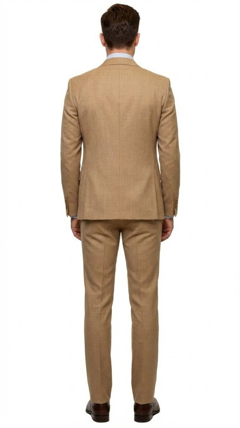 Men's Tan Three-Piece Suit with Vest – Classic Tailored Fit in camel khaki Bronze color By Rossiman