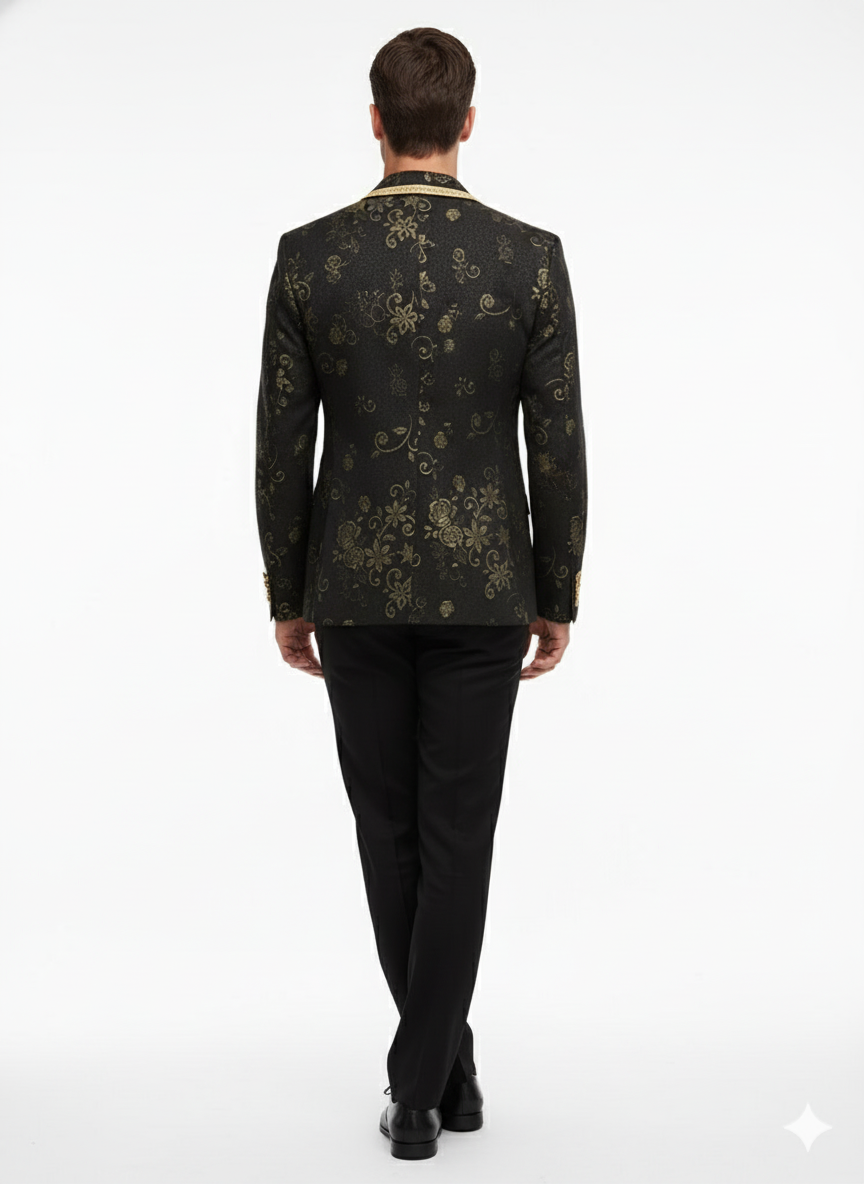 Men’s Black & Gold Embroidered Luxury Blazer