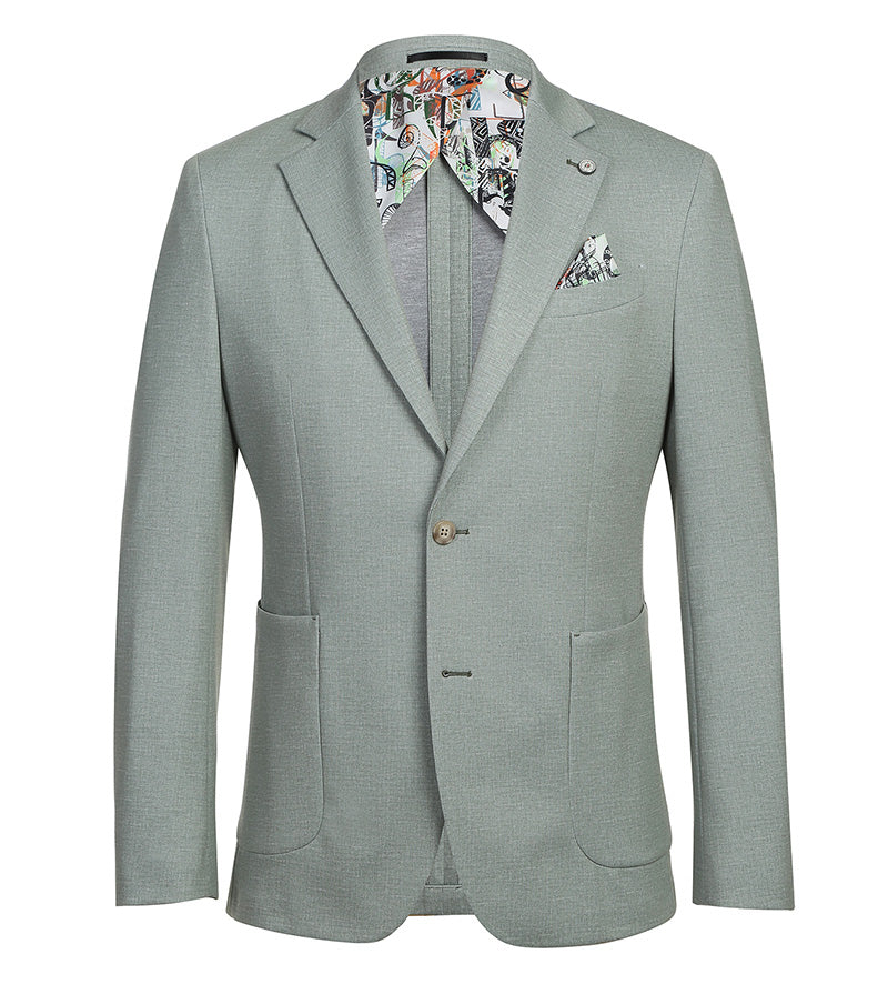 Half Canvas Slim Fit Blazer - Light Sage Gray