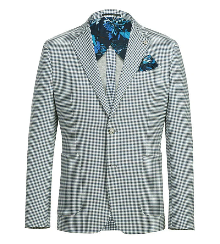 Half Canvas Slim Fit Blazer in Sage Blue Check