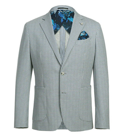 Half Canvas Slim Fit Blazer in Sage Blue Check