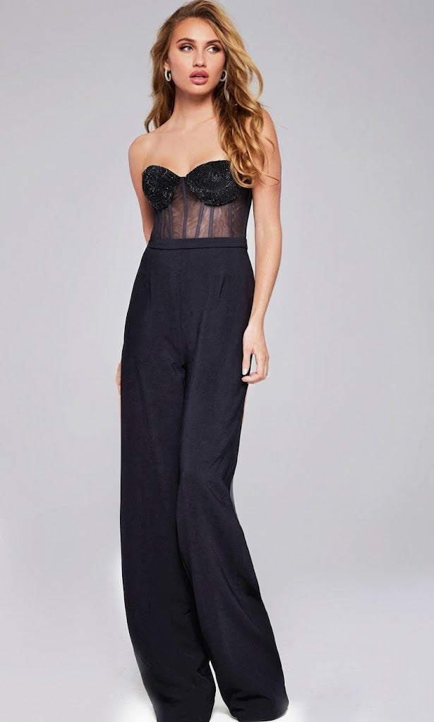 Jovani 42466 Corset Bodice Strapless Embellished Jumpsuit