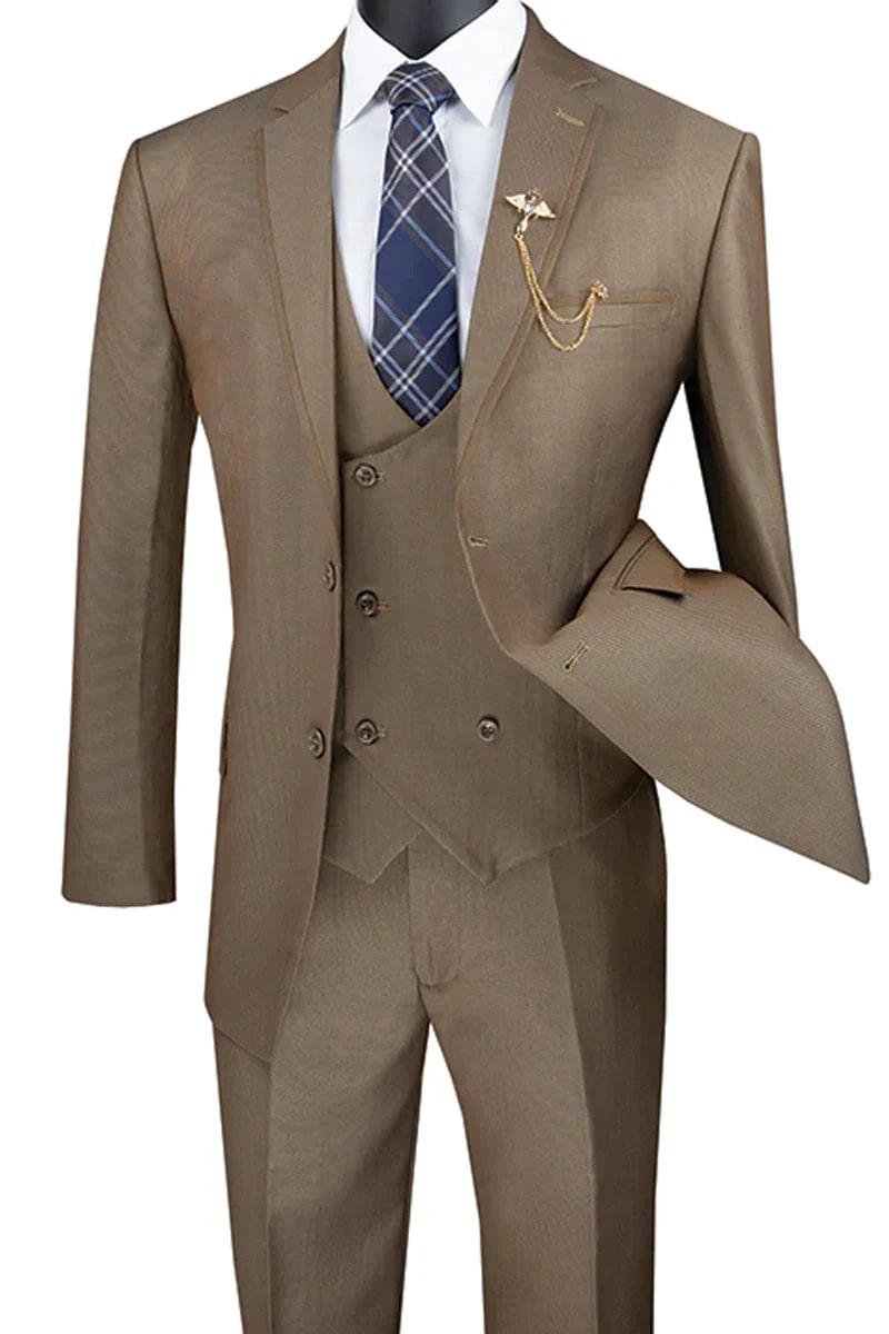 Modern Fit Tuxedo Suit with Satin Trim & Vest