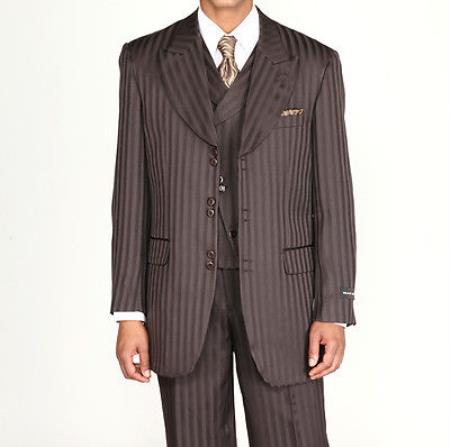 Men'S 2 Piece 2 Button Extra Fine Coco Tone On Tone Stripe ~ Pinstripe Suit main image 0