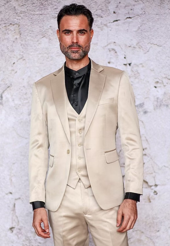 Men's Slim Satin 3-Piece Suit - Champagne