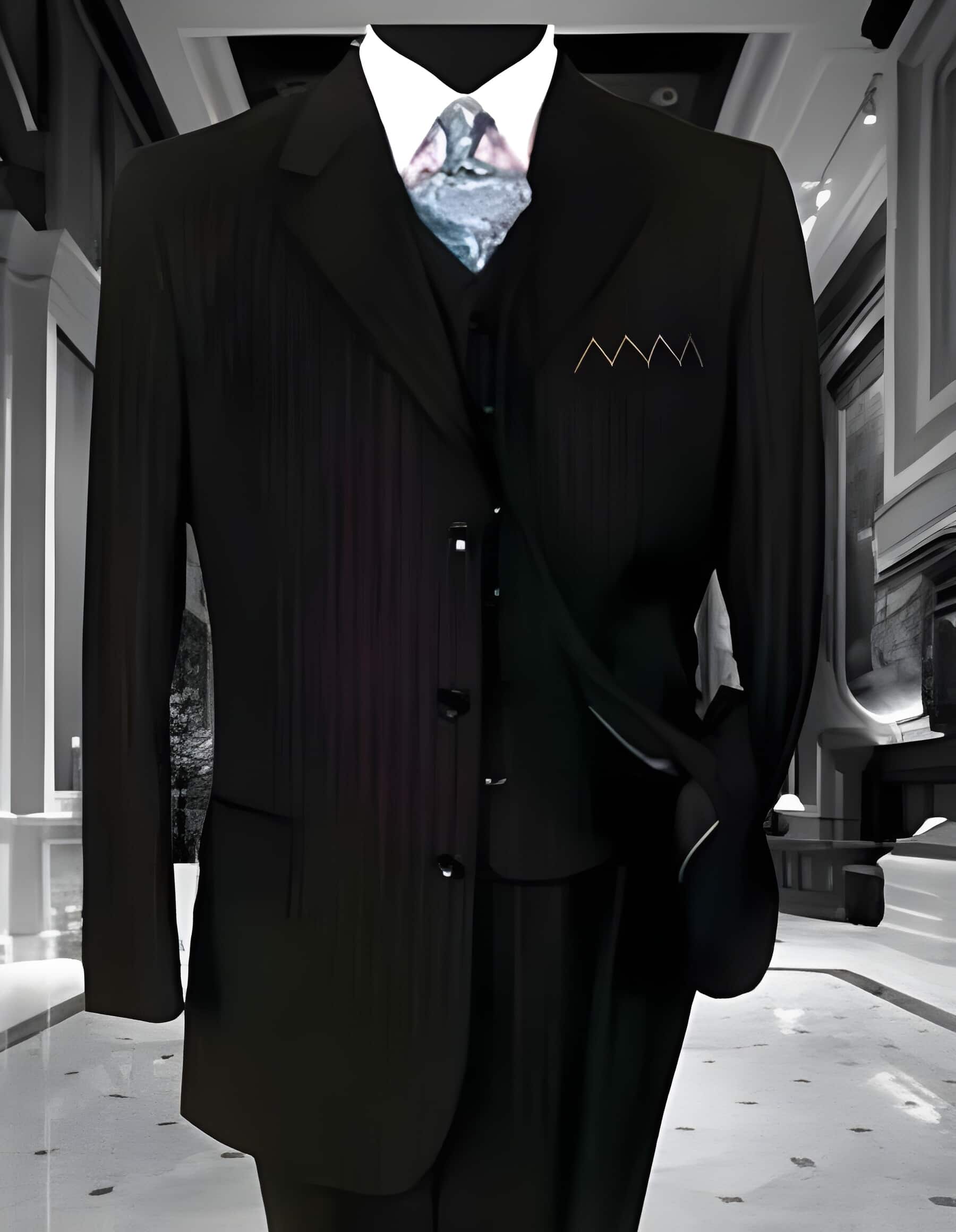 3 Button 3 Piece Suits Vested 100% Wool Suits Vested Black Stripe ~ Pinstripe Pleated Pants