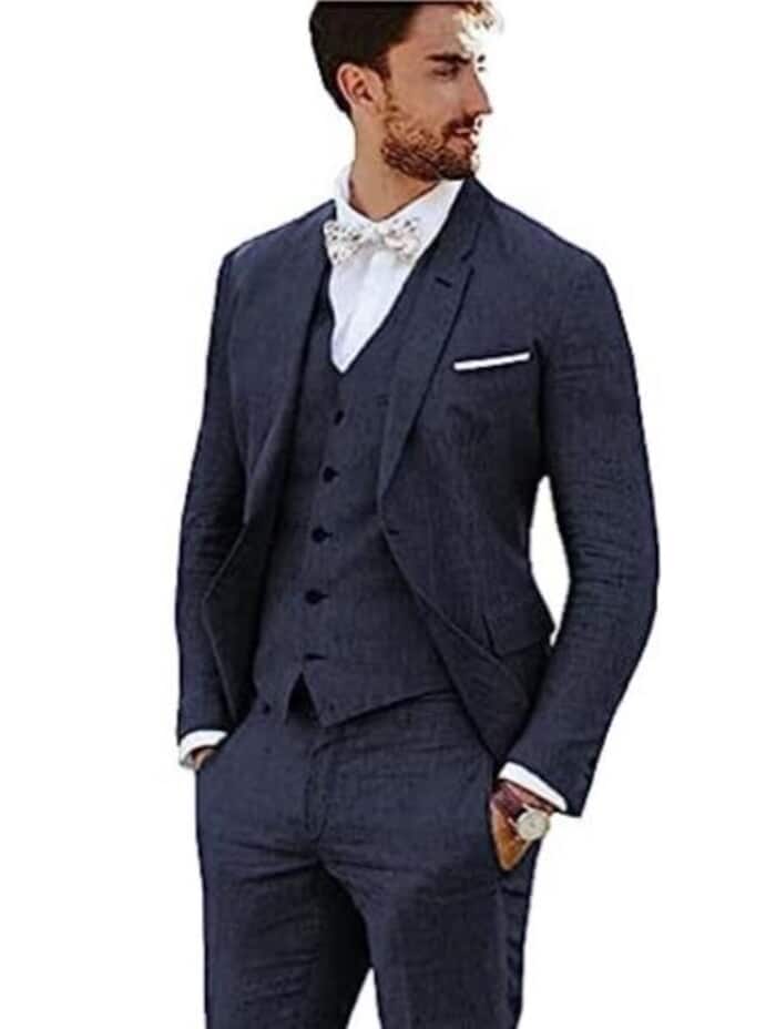 Navy Linen Summer Suit for Men