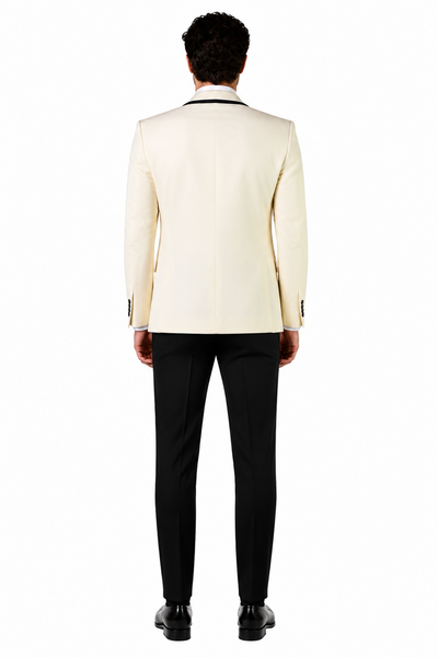 3-Piece Tailored Fit Wool Suit with Bow Tie and Flat Front Pants - Off-White