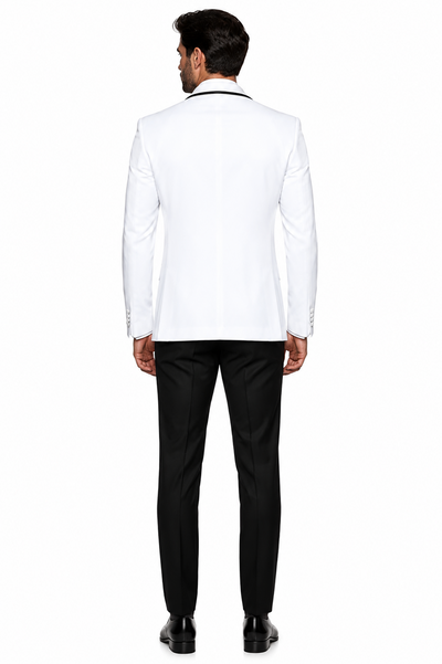 3-Piece Tailored Fit Wool Suit with Bow Tie and Flat Front Pants - White