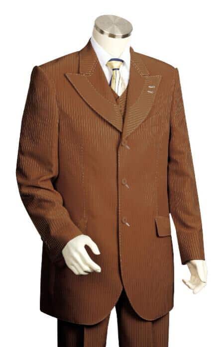 3 ~ Three Piece Vested Coco Chocolate brown Unique Exclusive Fashion Suit