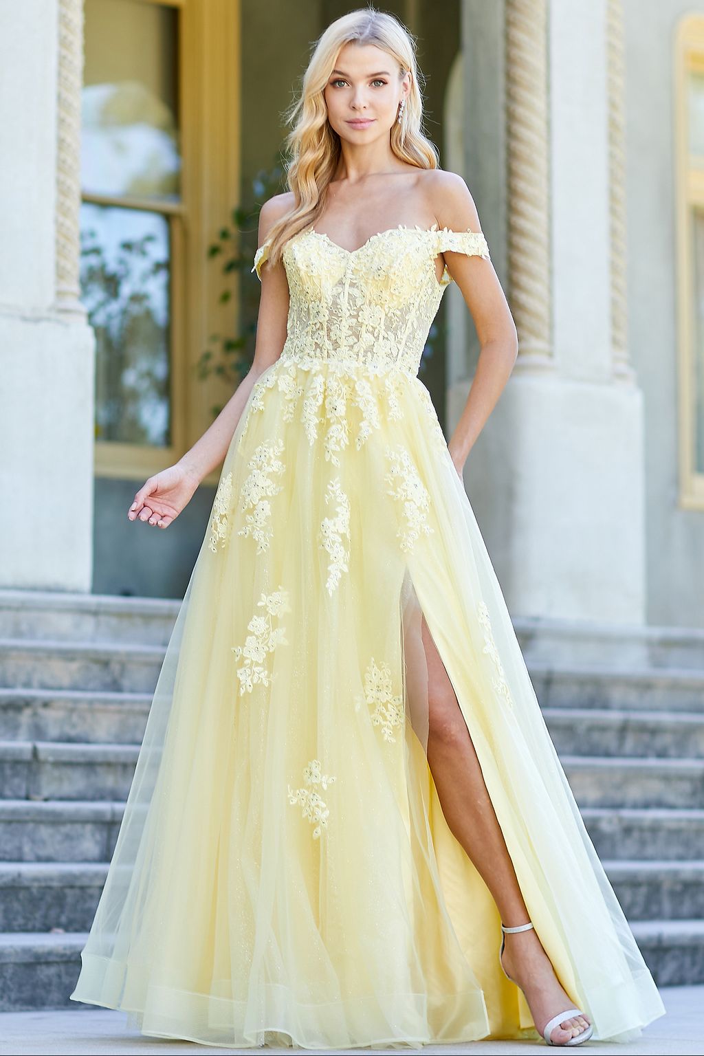 Adora Design 3002 Off Shoulder Glitter Applique A-Line Prom Dress
