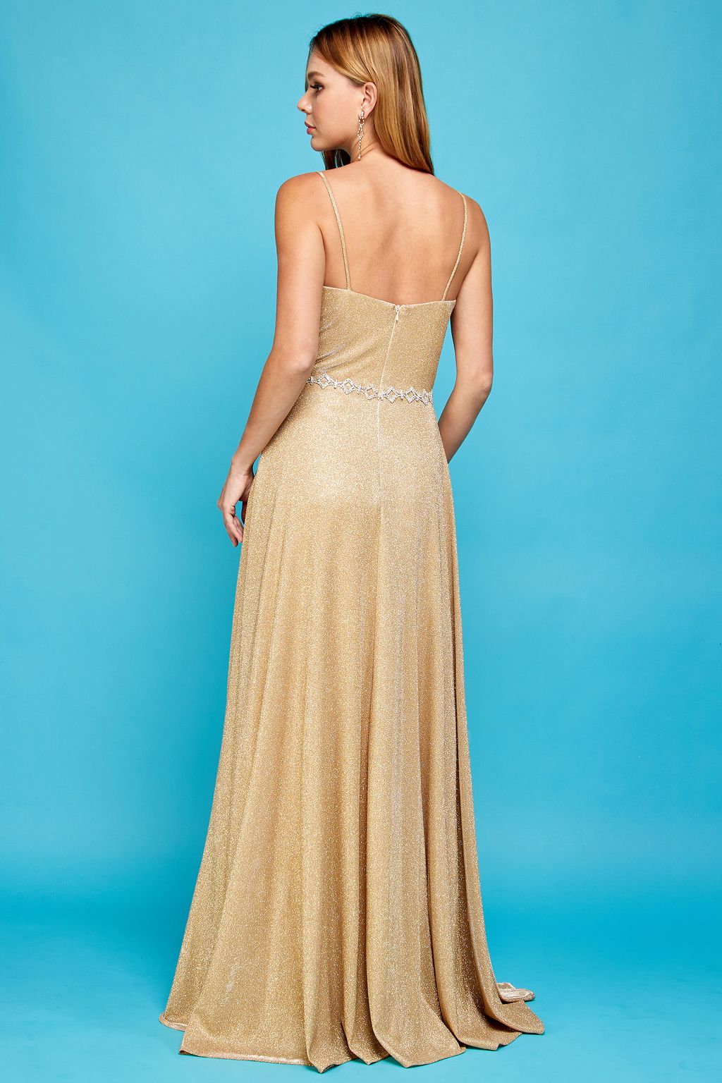 Adora Design 3036 Off Shoulder Metallic A-Line Pocket Prom Gown
