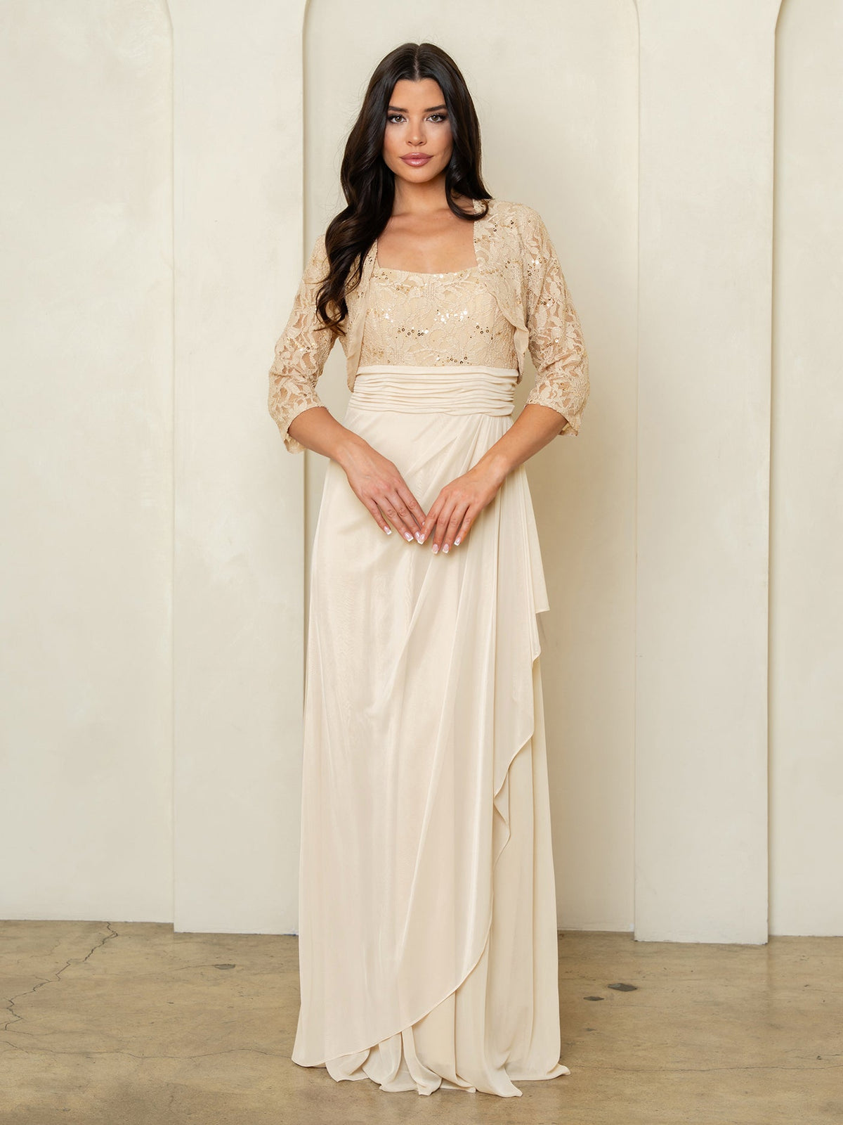 Eva USA 3094 Long Mother Of The Bride Lace Chiffon Jacket Dress