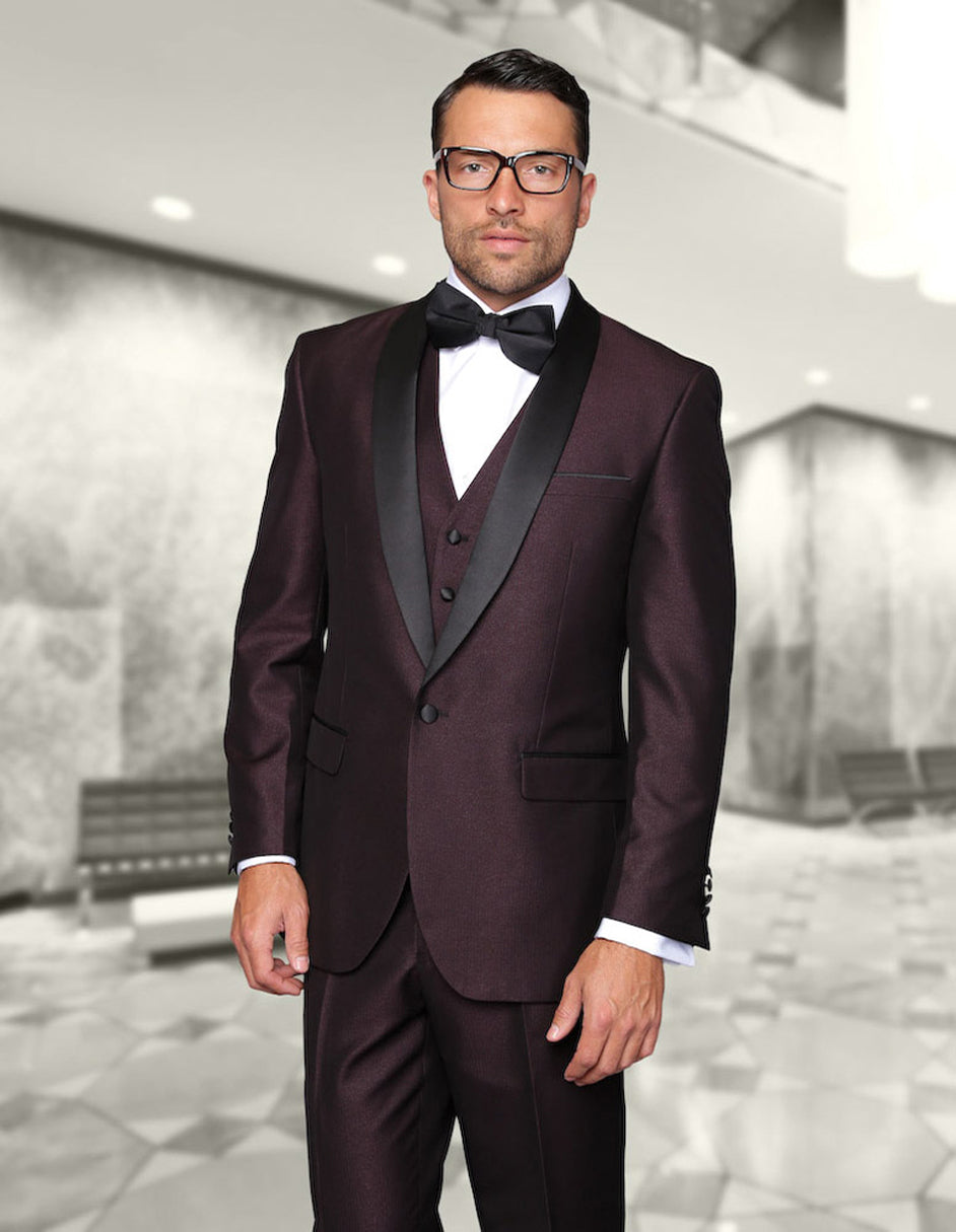 Burgundy Shawl Lapel Tuxedo with Vest