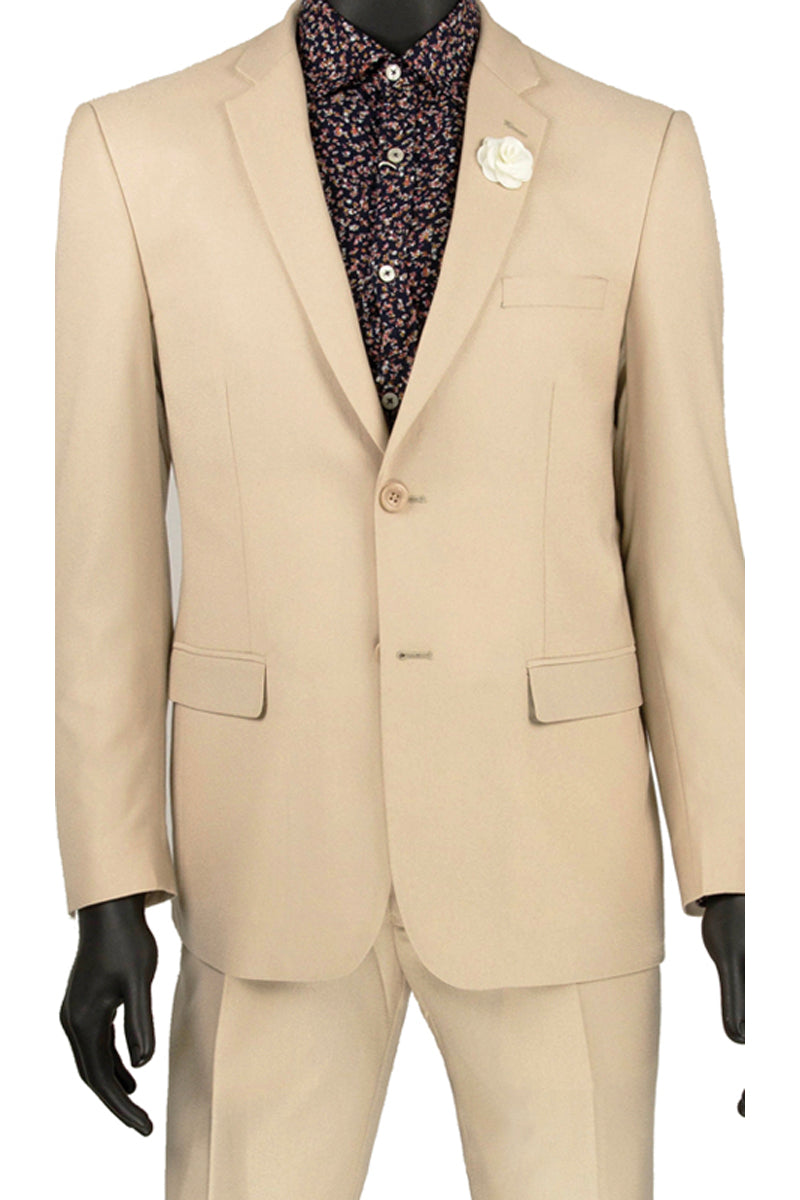 Mens Slim Fit Wool Feel Suit Beige