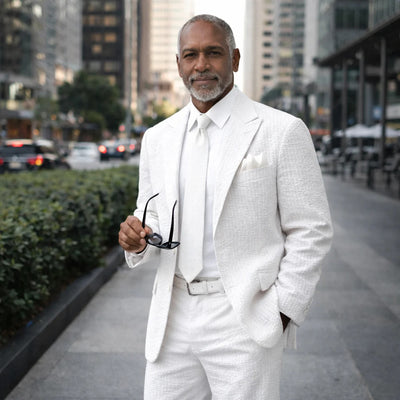 Inserch Mens Premium Cotton Seersucker Stripe Suit β White