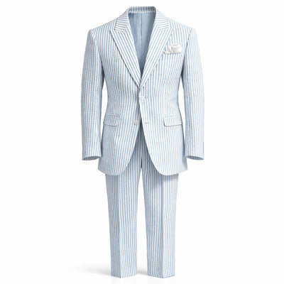 Inserch Mens Premium Cotton Seersucker Stripe Suit β Light Blue