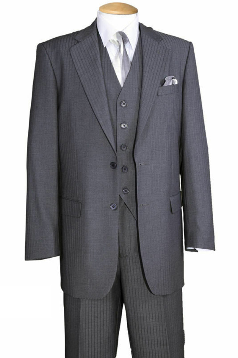 Classic Grey 2 Button Vested Suit for Men