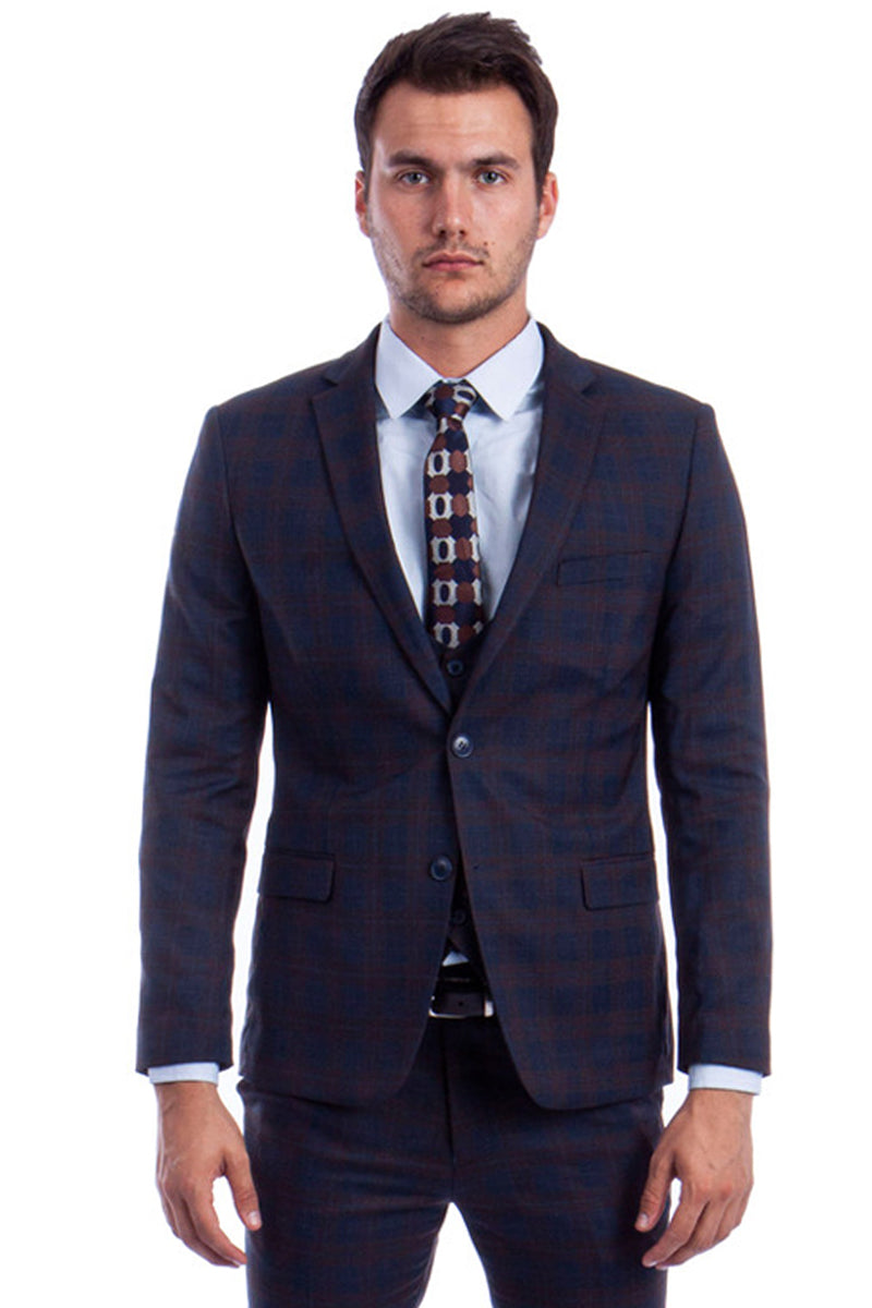 Plaid Two Button Suit with Low Cut Vest