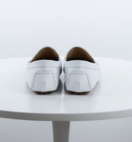 Men’s Mundo White Leather Loafers – Classic Slip-On Dress Shoes for Casual and Formal Wear