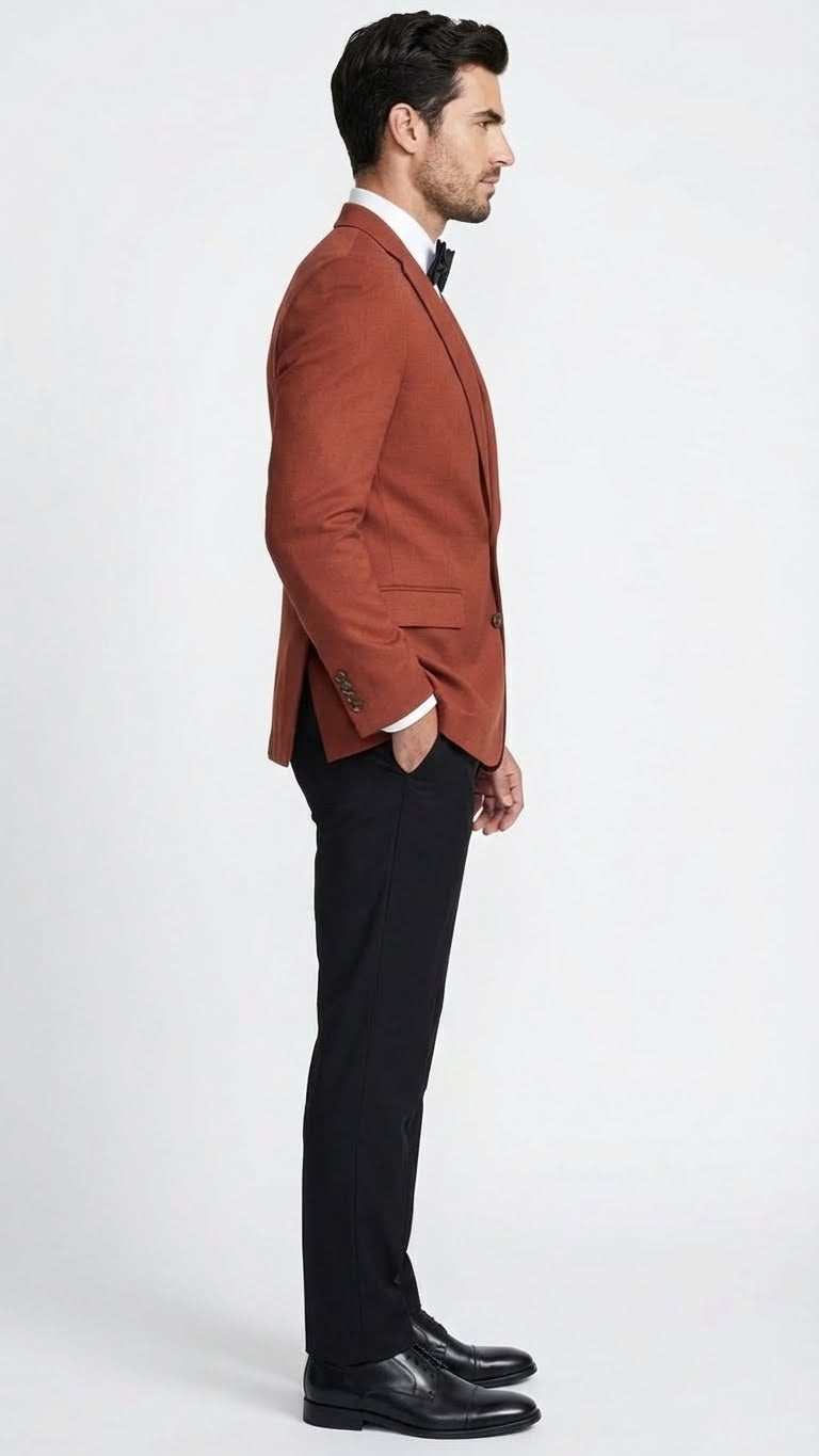Men’s Brick Copper Rust Color Blazer – Slim Fit Formal and Party Wear Jacket in Burnt Orange Sport Coat