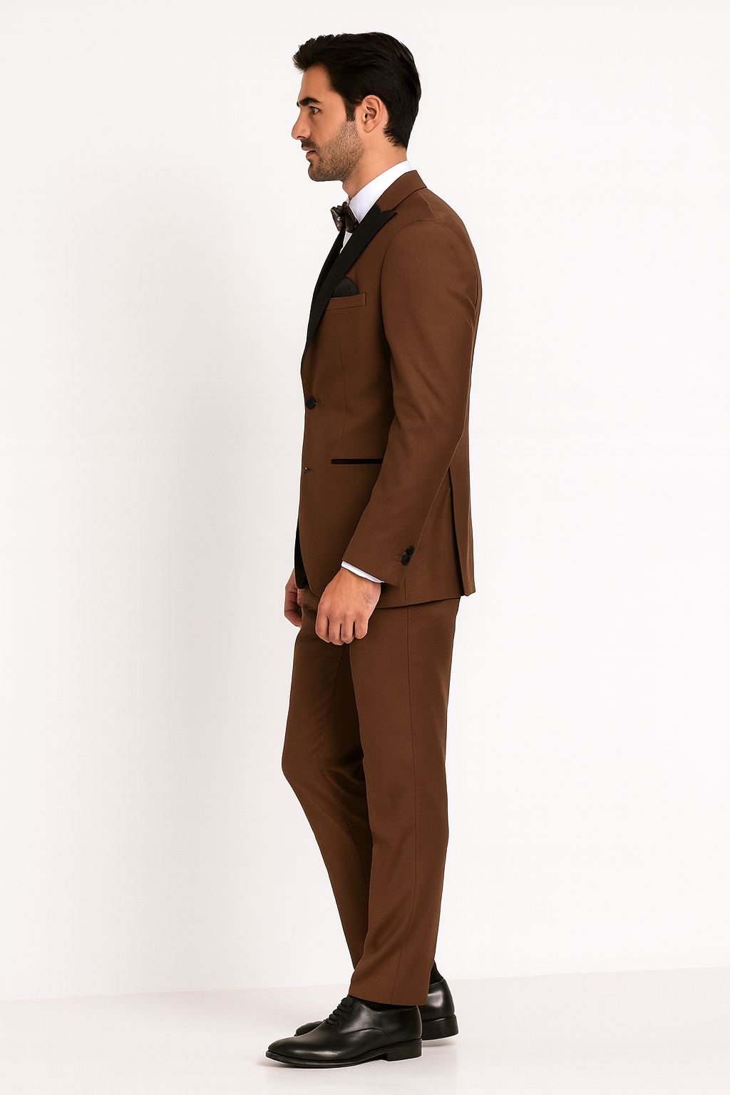 Men’s Light Brown Tuxedo with Black Satin Lapel