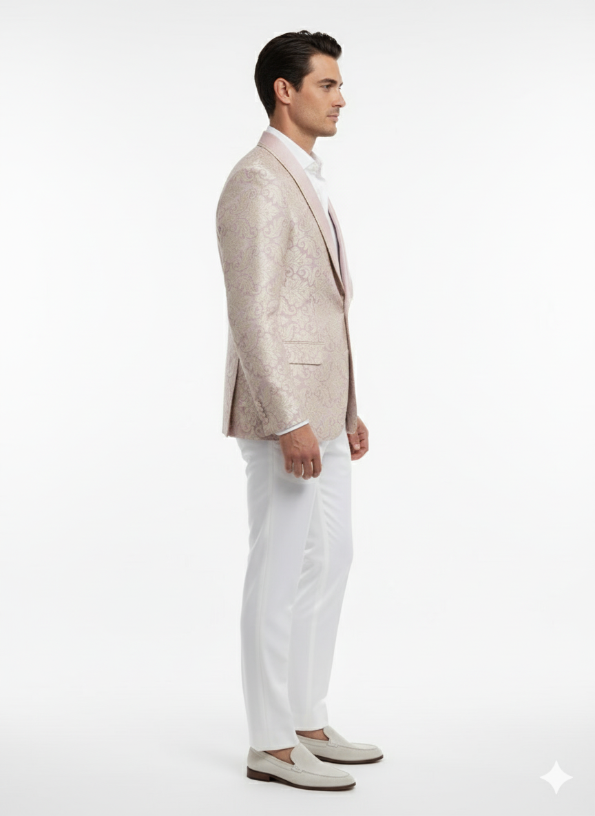 Lavender & Gold Embroidered Tuxedo Blazer