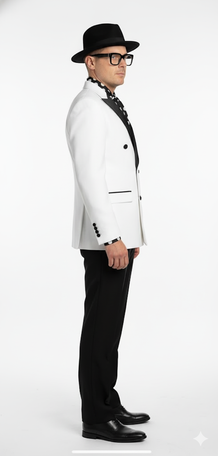 White & Black Double-Breasted Slim Tuxedo