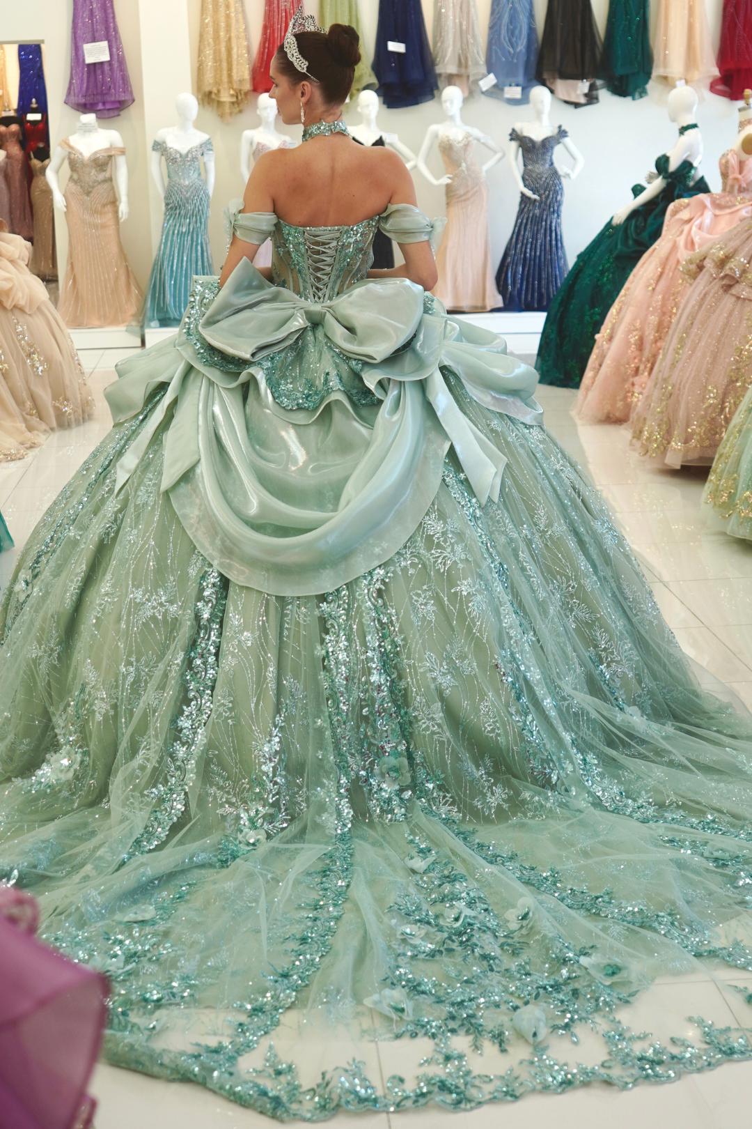Off-Shoulder Sweetheart Beaded Corset Glitter Ball Gown Quinceañera Dress by Layla K LK313