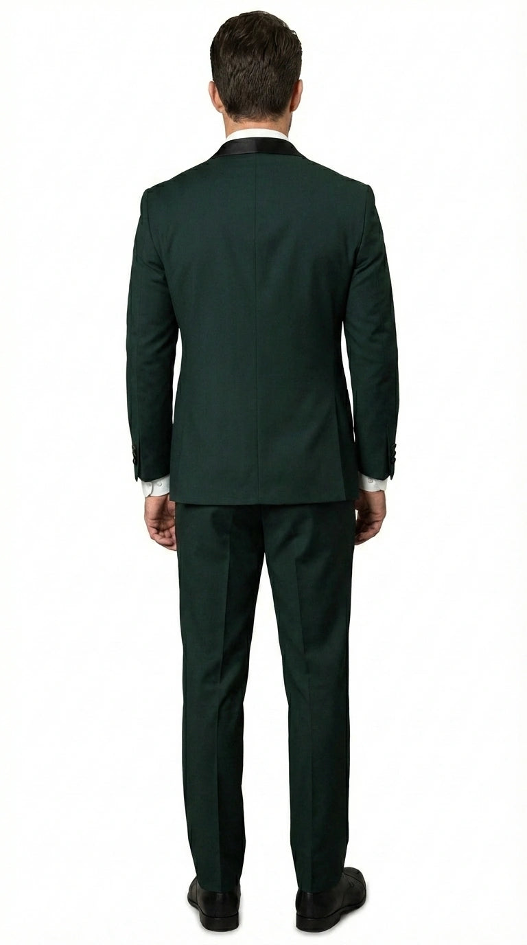 Men’s Hunter Green Tuxedo Suit 3 Piece – One Button Peak Lapel Designer Formal Suit for Wedding, Light Weight Wool By Statement Dark Green