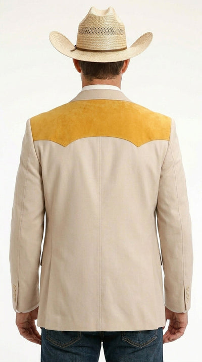 Menβs Beige and Gold Western Cowboy Blazer β Classic Western Style Jacket, Vintage Country Dress in Bone Color