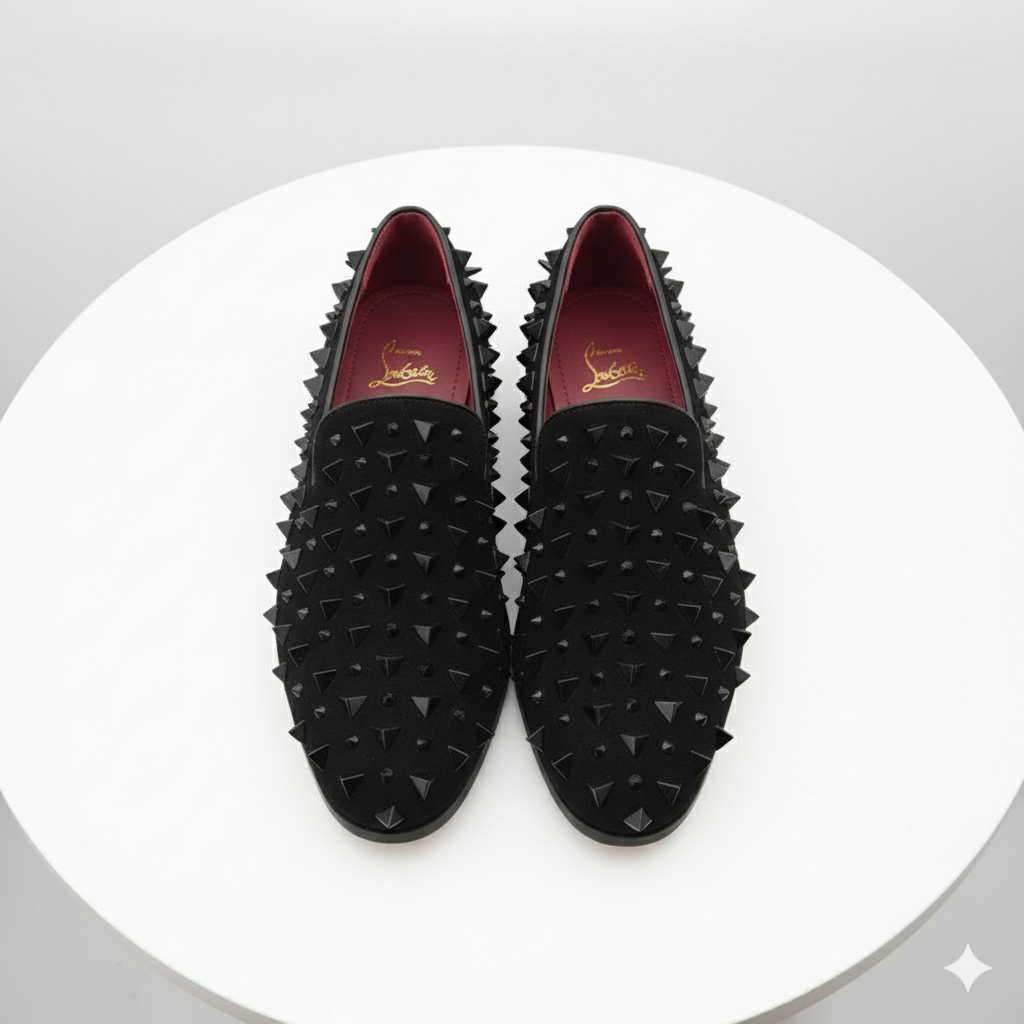 Sparko 09 Men’s Black Studded Slip-On Loafers