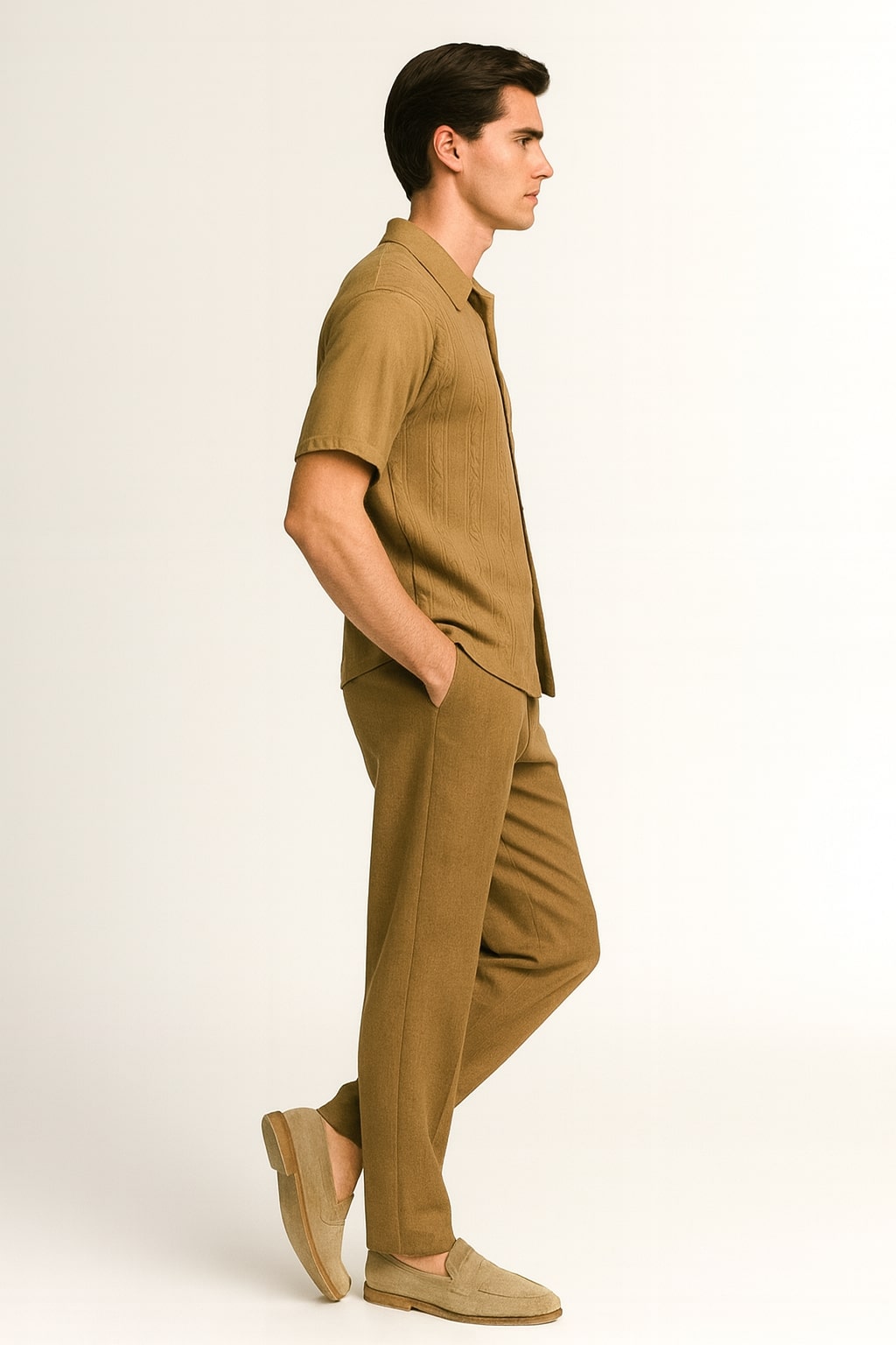 Mocha Brown Knit Walking Suit for Men-Two Piece Set