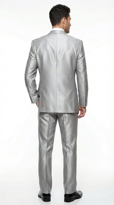 Menβs Silver Grey Sharkskin Suit β 3 Button Classic Fit Shiny Formal Suit for Wedding, Business and Party Wear